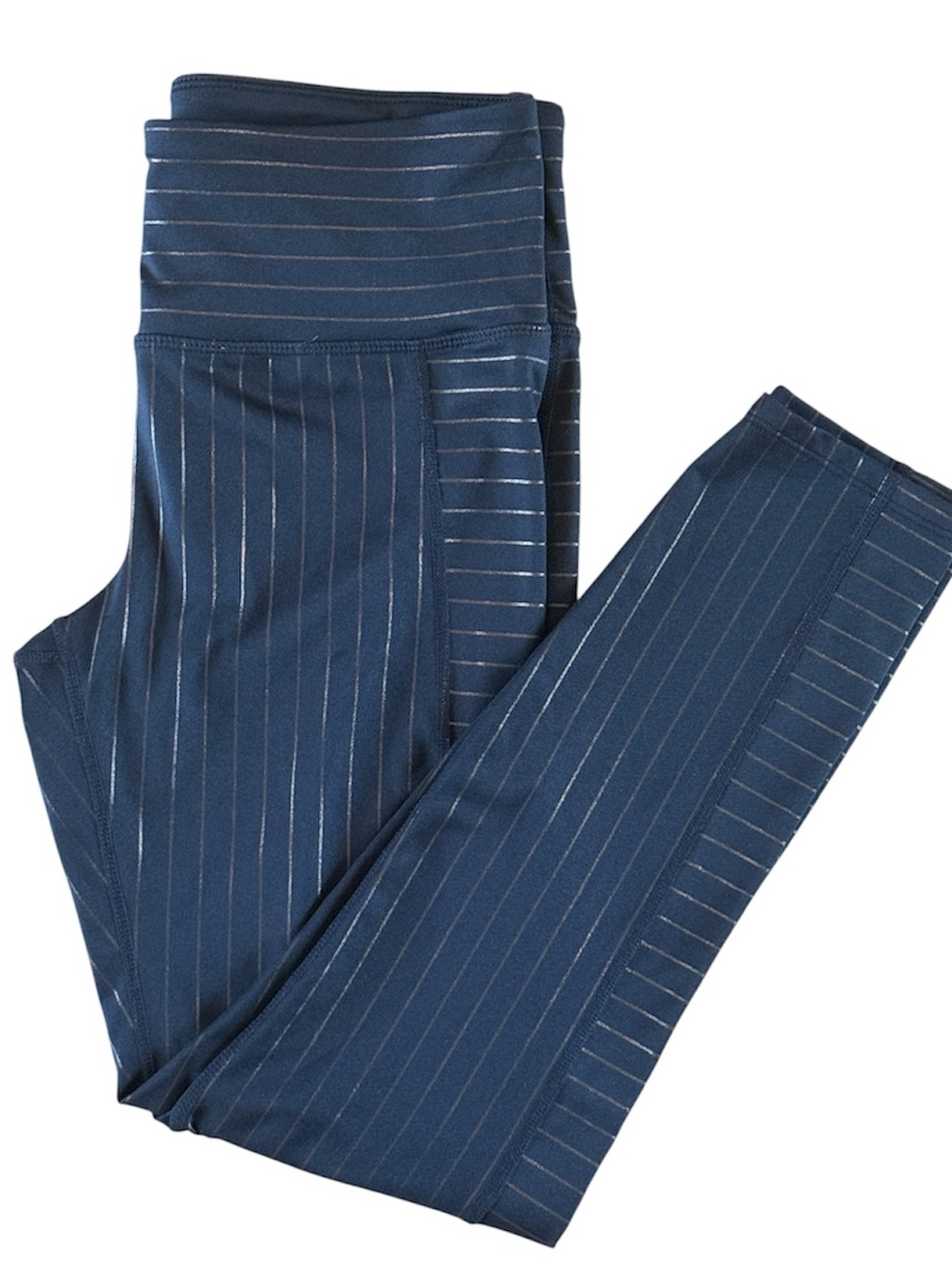 JOY LAB WOMENS HIGH WAISTED PERFORMANCE LEGGINGS METALLIC STRIPE BLACK BASE MED